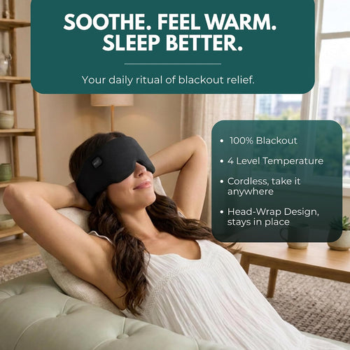 Heated Eye Mask – Cordless Electric Warm Eye Compress for Dry Eyes, Stye & Eye Strain Relief – 4 Heat Settings, Rechargeable, Light-Blocking, Blackout, Washable Cover (Black Night)