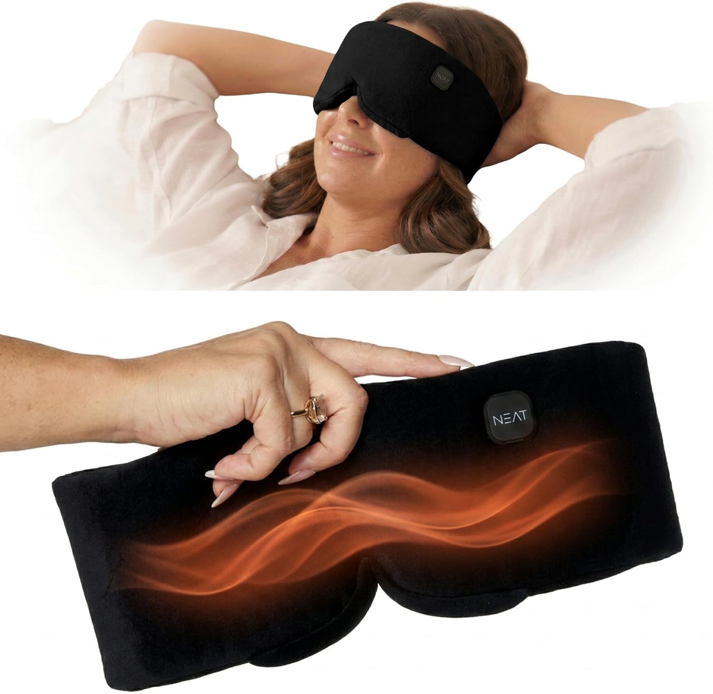 Heated Eye Mask – Cordless Electric Warm Eye Compress for Dry Eyes, Stye & Eye Strain Relief – 4 Heat Settings, Rechargeable, Light-Blocking, Blackout, Washable Cover (Black Night)
