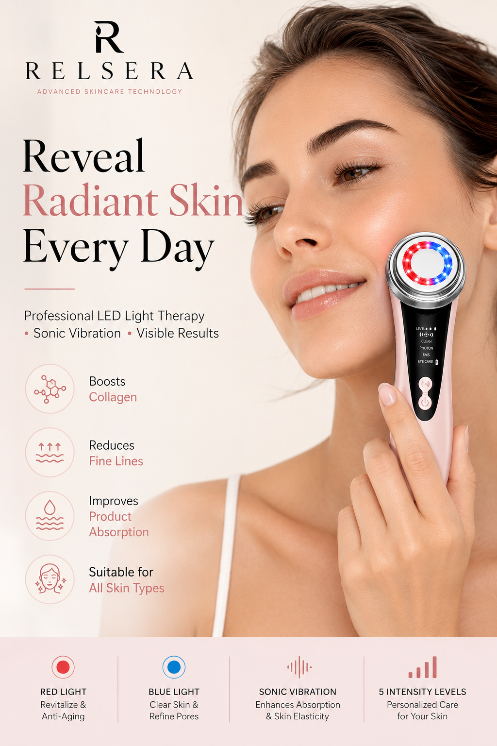 Masajeador LED Para La Cara Facial Rostro Rejuvenecimien